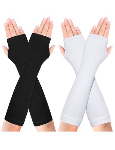 Becellen 2 Paar Lange Armstulpen, Thermo Gestrickte Fingerlose Handschuhe Warm Winterhandschuhe Dehnbar Handstulpen Pulswärmer mit Daumenloch Über für Damen Herren von Becellen