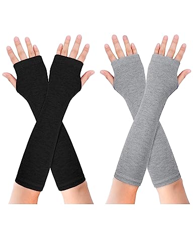 Becellen 2 Paar Lange Armstulpen, Thermo Gestrickte Fingerlose Handschuhe Warm Winterhandschuhe Dehnbar Handstulpen Pulswärmer mit Daumenloch Über für Damen Herren von Becellen