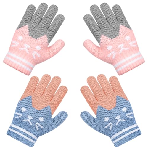 Becellen 2 Paar Strickhandschuhe Kinder, Vollfinger Warme Handschuhe Niedliche Magische Handschuhe für Jungen Mädchen von Becellen