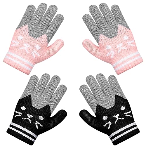 Becellen 2 Paar Strickhandschuhe Kinder, Vollfinger Warme Handschuhe Niedliche Magische Handschuhe für Jungen Mädchen von Becellen