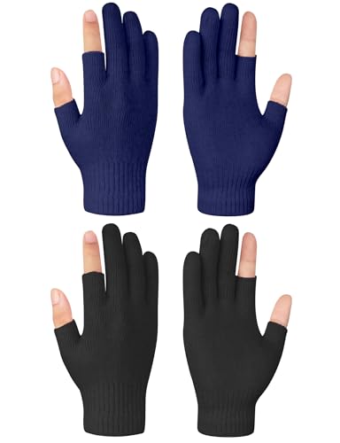 Becellen 2 Paare Fingerlose Handschuhe, Winter Thermo Halb Finger Strickhandschuhe Dehnbare Warme Handschuhe für Damen und Herren von Becellen