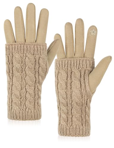 Becellen 2in1 Handschuhe Damen, Elegante Warm Winterhandschuhe Touchscreen Fingerhandschuhe mit Abnehmbaren Strick Armstulpen von Becellen
