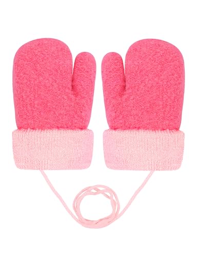 Becellen Baby Handschuhe Fäustlinge Winter, Kinder Warm Strickhandschuh Weich Niedlicher Handschuhe mit Schlüsselband für 0-3 Jahre Mädchen Junge (Rosa#2) von Becellen