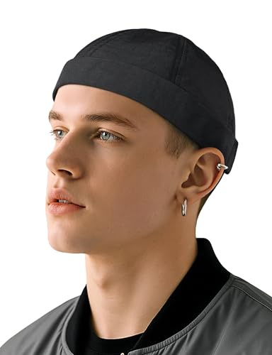 Becellen Docker Cap Herren, Sommer Cap Ohne Schirm Verstellbar Seemannsmütze Hafenmütze Beanie Docker Mütze Unisex Rolled Cuff Street Casual Hat von Becellen