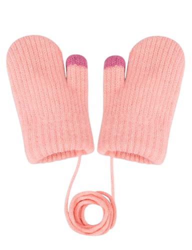 Becellen Fäustlinge Baby, Warme Anti Kratz Winterhandschuhe mit Schlüsselband Niedliche Fleece-Gefütterte Strickhandschuhe Infant Dicke Verdicken Kleinkind Fäustlinge für 0-3 Jahre Jungen Mädchen von Becellen