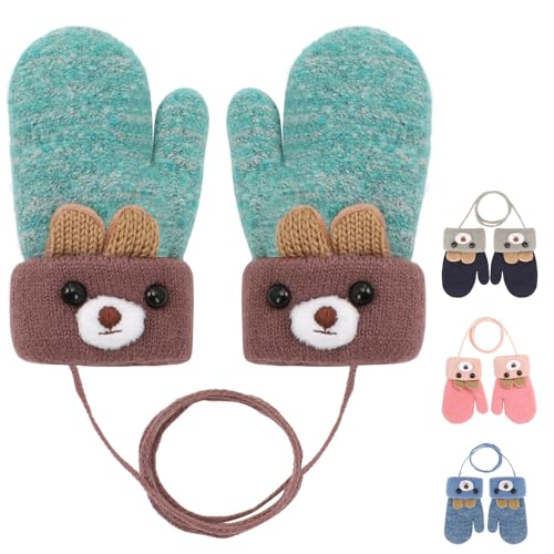 Becellen Fäustlinge Baby, Warme Weiche Kleinkind Strickhandschuhe mit Schlüsselband Niedliche Cartoon-Musterdesign Fäustlinge Baby Doppelt Winter Handschuhe für 0-3 Jahre Jungen Mädchen von Becellen