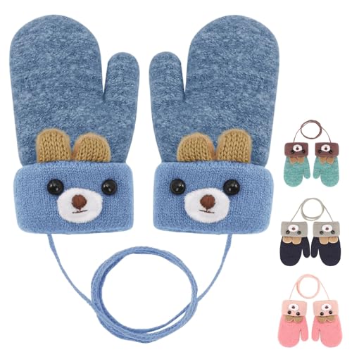 Becellen Fäustlinge Baby, Warme Weiche Kleinkind Strickhandschuhe mit Schlüsselband Niedliche Cartoon-Musterdesign Fäustlinge Baby Doppelt Winter Handschuhe für 0-3 Jahre Jungen Mädchen von Becellen