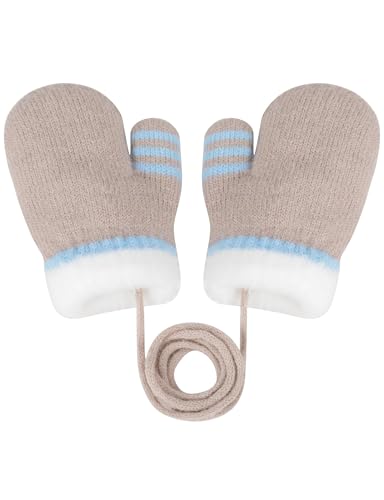 Becellen Fäustlinge Infant, Warme Verdicken Kleinkind Winterhandschuhe mit Schlüsselband Niedliche Anti Kratz Baby Strickhandschuhe für 0-3 Jahre Jungen Mädchen von Becellen