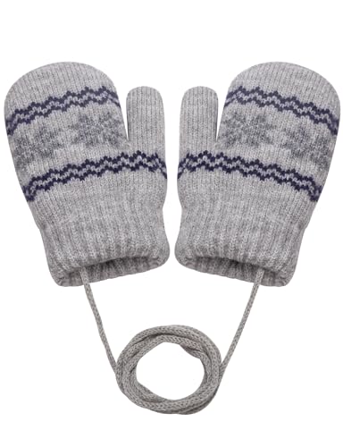 Becellen Fäustlinge Kleinkind, Warme Verdicken Baby Strickhandschuhe mit Schlüsselband Niedliche Schneeflocken Winterhandschuhe für 0-3 Jahre Jungen Mädchen von Becellen