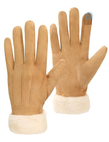 Becellen Handschuhe Damen, Winddicht Thermo Touchscreen Winterhandschuhe Elegante Winter Warme Handschuhe für Kinder Mädchen Mutter Tochter, Khaki von Becellen