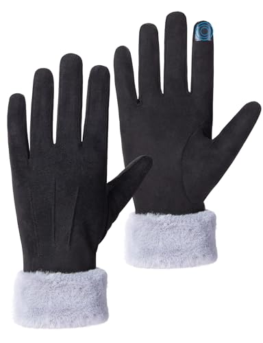 Becellen Handschuhe Damen, Winddicht Thermo Touchscreen Winterhandschuhe Elegante Winter Warme Handschuhe für Kinder Mädchen Mutter Tochter, Schwarz von Becellen