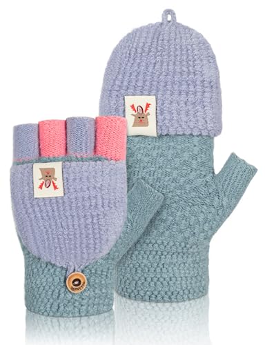 Becellen Handschuhe Kinder, Winter Fingerlose Handschuhe Warme Winterhandschuhe Gestrickt Fäustlinge Kinderhandschuhe für 5-11 Jahre alt Jungen Mädchen von Becellen