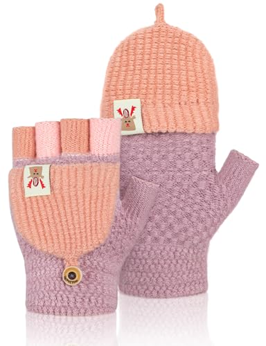 Becellen Handschuhe Kinder, Winter Fingerlose Handschuhe Warme Winterhandschuhe Gestrickt Fäustlinge Kinderhandschuhe für 5-11 Jahre alt Jungen Mädchen von Becellen