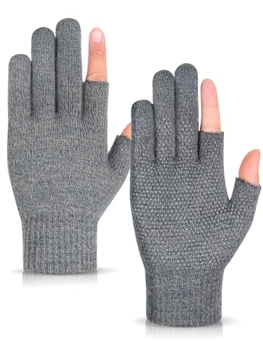 Becellen Rutschfest Strickhandschuhe, Fingerlose Thermisch Handschuhe Touchscreen Winter Gestrickte Glove für Herren Damen von Becellen