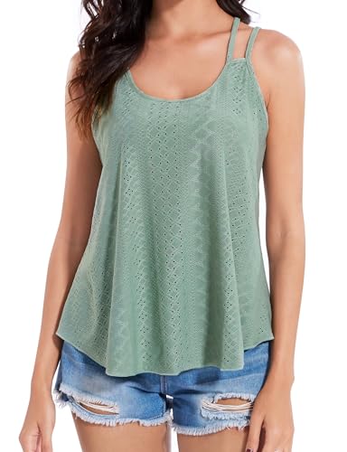 Becellen Sommer Tank Top Damen, Elegant Spaghetti Top Locker Rund Ausschnitt Cami Oberteile Ärmellose Trägershirt Leicht und Luftig fur Frauen von Becellen