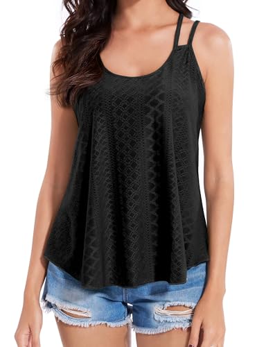 Becellen Sommer Tank Top Damen, Elegant Spaghetti Top Locker Rund Ausschnitt Cami Oberteile Ärmellose Trägershirt Leicht und Luftig fur Frauen von Becellen