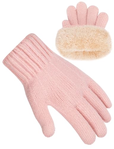 Becellen Strickhandschuhe Kinder, Warme Dickes Fleecefutter Magische Handschuhe Elastische Winter Strickhandschuhe Einfarbig Vollfinger Handschuhe für Jungen Mädchen von Becellen