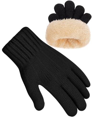 Becellen Strickhandschuhe Kinder, Warme Dickes Fleecefutter Magische Handschuhe Elastische Winter Strickhandschuhe Einfarbig Vollfinger Handschuhe für Jungen Mädchen von Becellen