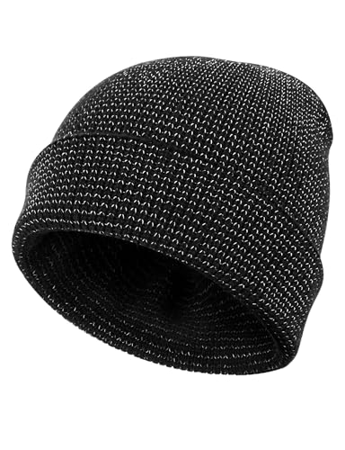 Becellen Winter Beanie Mütze, Warme Schwarz Strickmütze Männer Atmungsaktiv Reflektierend Wintermütze Thermo Weich Beanie Hat Bequem Unisex Stretchy Mütze für Herren Damen von Becellen