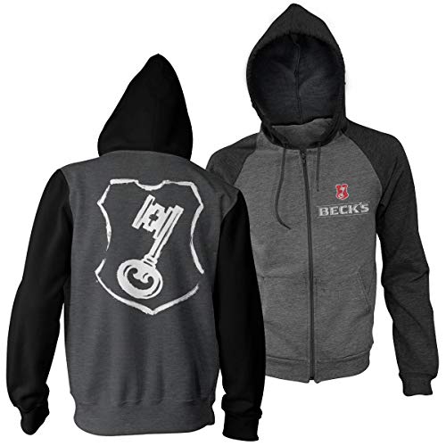 Beck's Offizielles Lizenzprodukt Shield Varsity Zipped Kapuzenpullover (Dark Grau - Schwarz), XL von Beck's