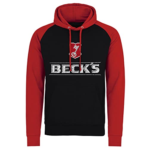 Beck's Offizielles Lizenzprodukt Washed Logo Baseball Kapuzenpullover (Schwarz - Rot), L von Beck's