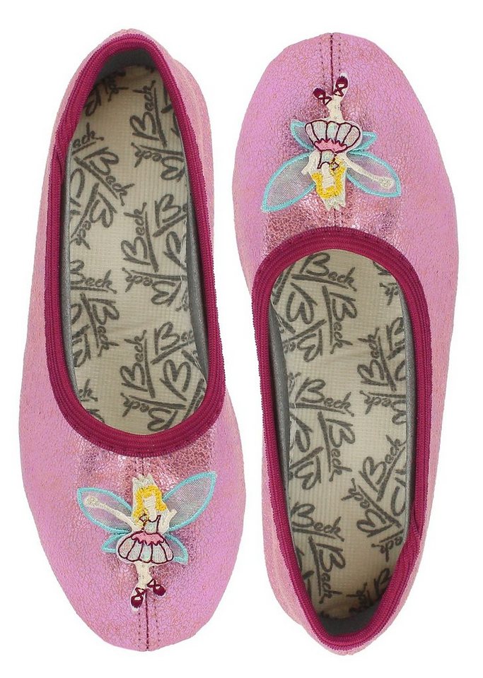 Beck Schläppchen Fee Gymnastikschuh (mit rutschfester Sohle, aus Naturkautschuk) ein Traum für Mädchen, hochwertiges glänzendes Obermaterial von Beck