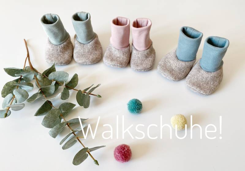 Babyschuhe Walk, Wolle in Beige/ Meliert Mit Bündchen Verschiedenen Farben von BeckiBoom