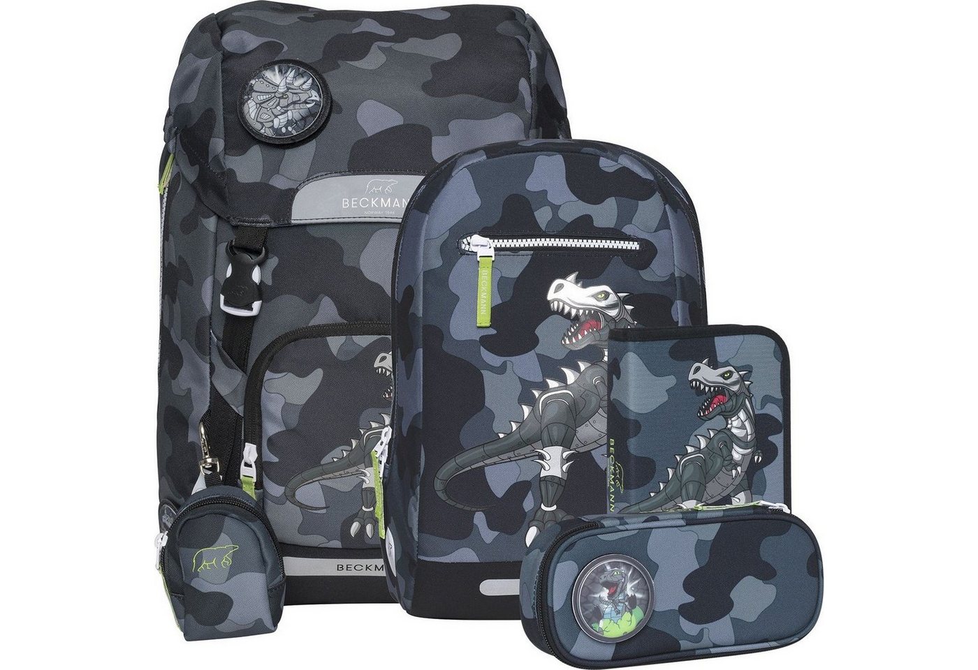 Beckmann Norway Schulranzen Classic Maxi 28 L Schulrucksack Set 5-tlg. Camo Rex Black von Beckmann Norway