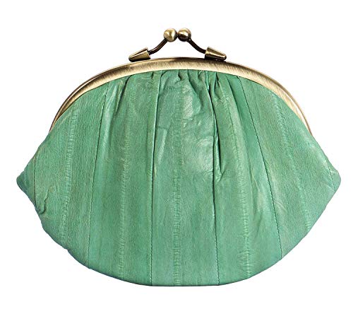 Becksöndergaard Geldbörse Damen Leder - Mittelgroßes Retro Portemonnaie Granny aus Aalleder - Viele Fächer für Münzen Perso Karten Klippverschluss 18x13cm (03-Spring Green) von Becksöndergaard