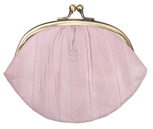 Becksöndergaard Geldbörse Damen Leder - Mittelgroßes Retro Portemonnaie Granny aus Aalleder - Viele Fächer für Münzen Perso Karten Klippverschluss 18x13cm (02-Dusty Rose) von Becksöndergaard