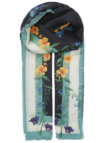 Becksöndergaard Schal Damen - Florica Woo Scarf in Black (Mehrfarbig) - großes weiches wärmendes Halstuch für Frauen aus 100% Schurwolle mit Blumenmuster - Breite:100 x Länge:200cm von Becksöndergaard