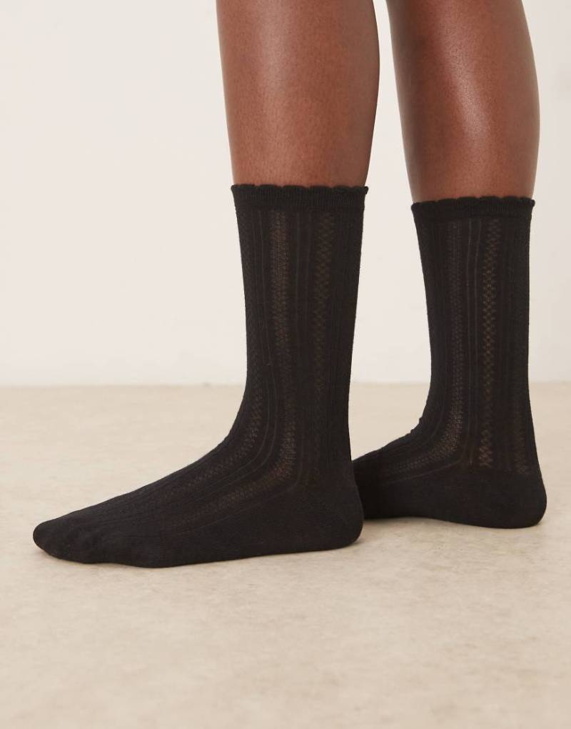 Becksöndergaard - Crochia Cotta - Pointelle-Socken in Schwarz von Becksondergaard
