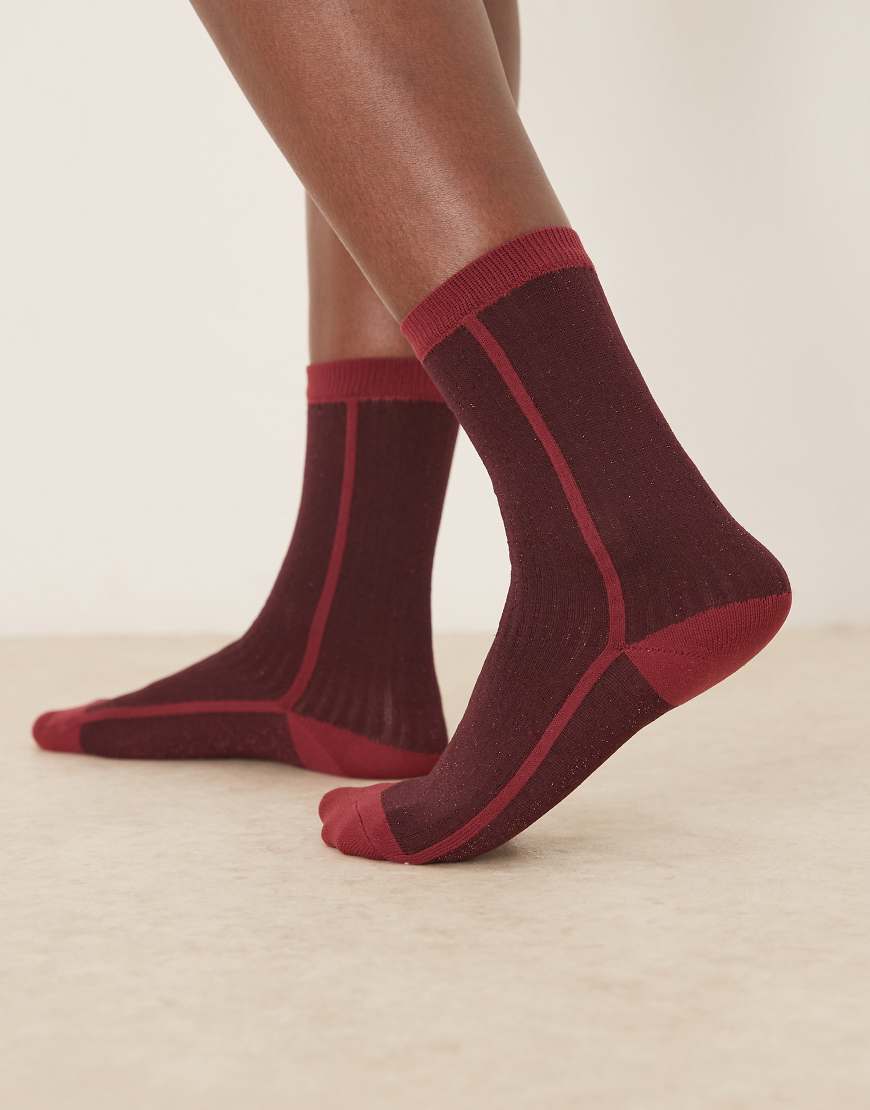 Becksöndergaard - Gestreifte Glitzersocken in Burgunderrot von Becksondergaard