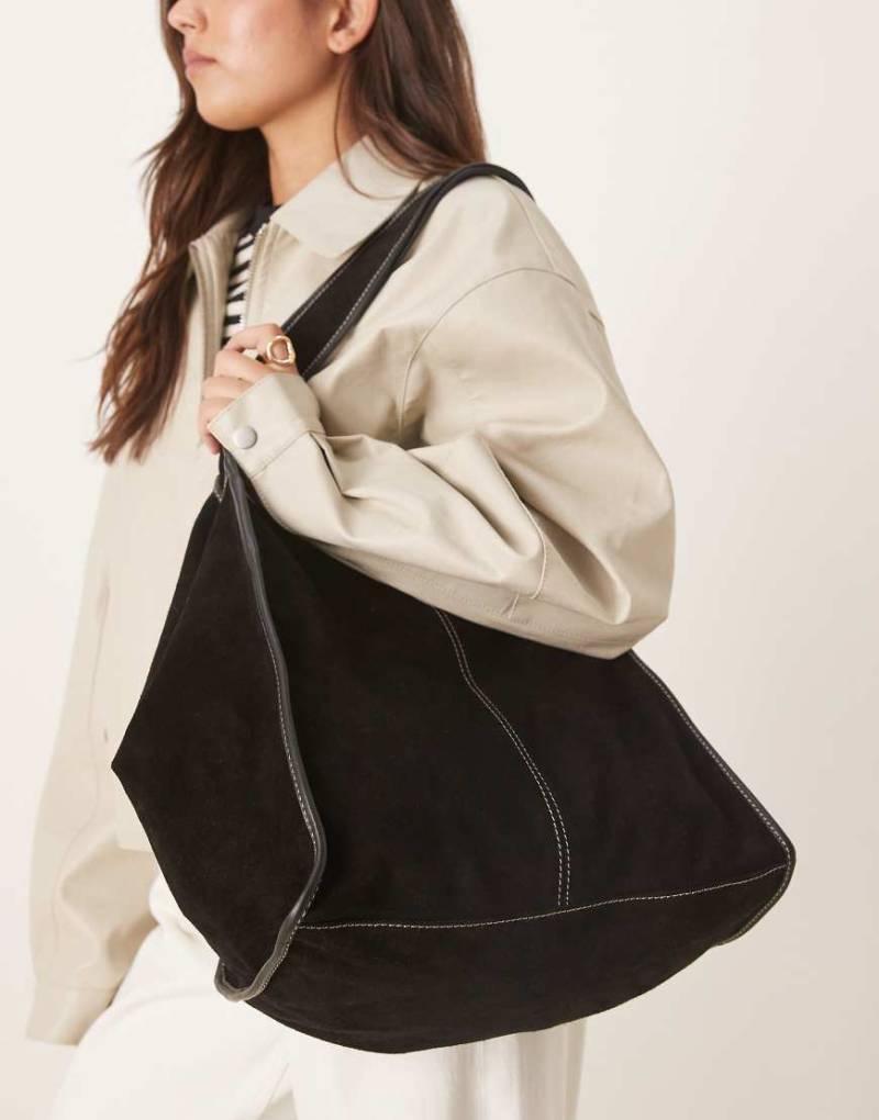 Becksondergaard - Laurel - Tragetasche aus Wildleder in Schwarz mit Kontrastnähten von Becksondergaard