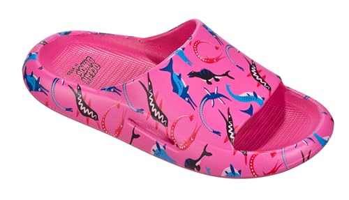 BECO Kinder Ocean Dinos Badelatschen Größe 26 - Badeschlappen für den Sommer - Flache Hausschuhe für Jungen & Mädchen - rutschfeste Dusch Badeschuhe Kinderpantoletten - in der Farbe Pink von Beco