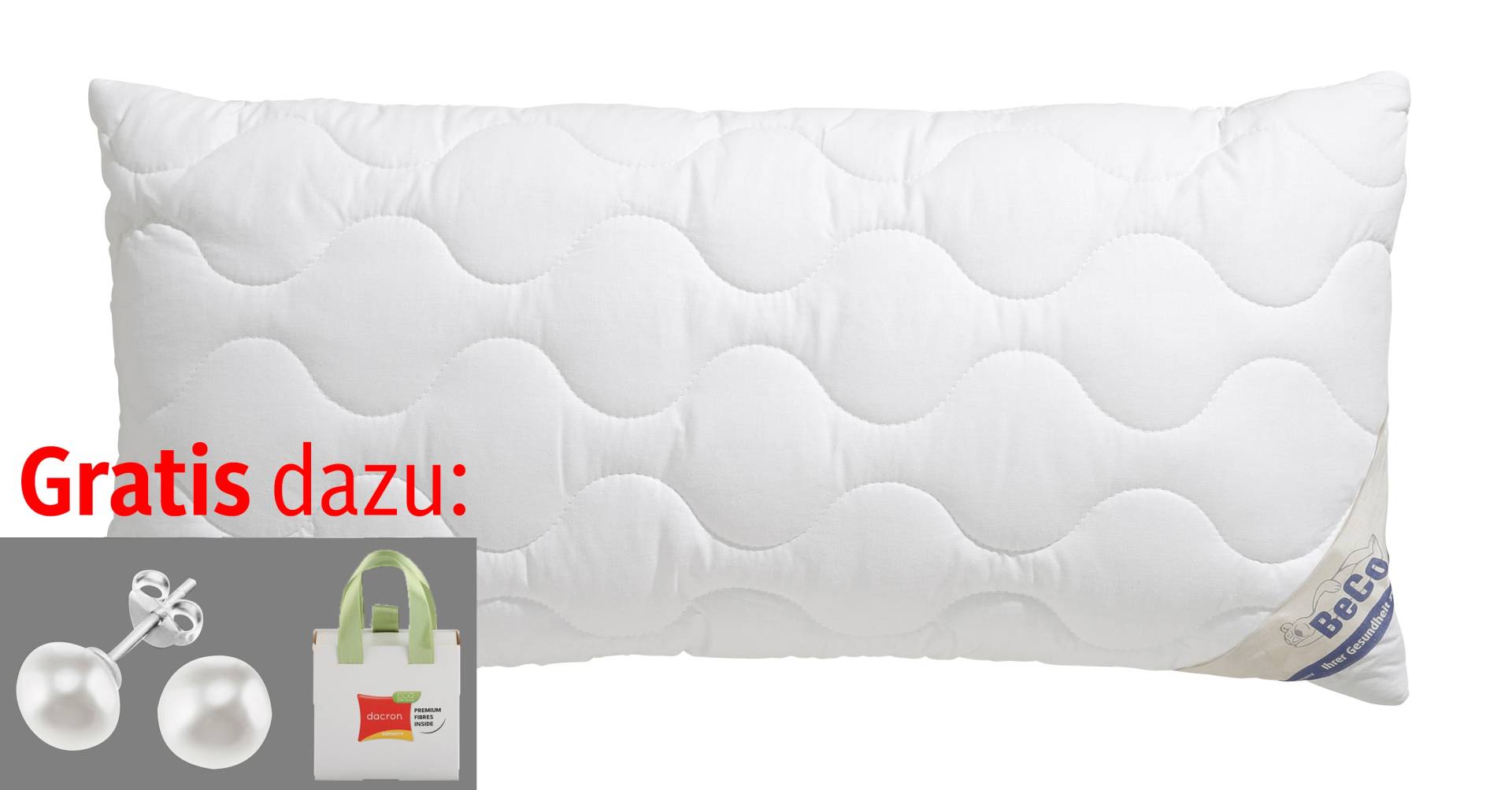 Beco Kunstfaserkopfkissen "Aerelle Blue Eco "GOLD", Kissen, mit Gratis-Perlenohrsteckern" Füllung: recycelte Faserbällchen 1 Stk. tlg. Jetzt zugreifen: Gratis-Aktion nur bis 31.12.2025 von Beco