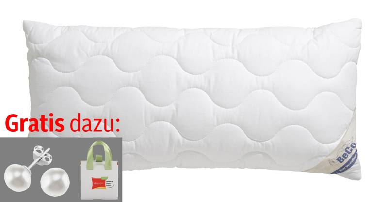 Beco Kunstfaserkopfkissen "Aerelle Blue Eco "GOLD", Kissen, mit Gratis-Perlenohrsteckern" Füllung: recycelte Faserbällchen 1 Stk. tlg. Jetzt zugreifen: Gratis-Aktion nur bis 31.12.2025 von Beco