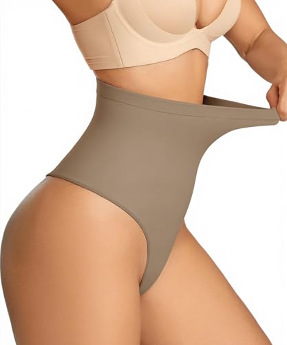 Becotal Damen Shapewear Unterhose Bauchweg Miederhose hoher Taille Nahtlos Stark Formend Bauchkontrolle Unterwäsche Atmungsaktive Figurformende Miederslips Tanga, Beige, XL von Becotal