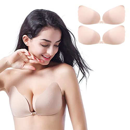 Becqurel Klebe-BH, Selbstklebender trägerloser und rückenfreier Push-up-BH mit unsichtbaren Hebe-Cups für Damenkleider (Beige) von Becqurel