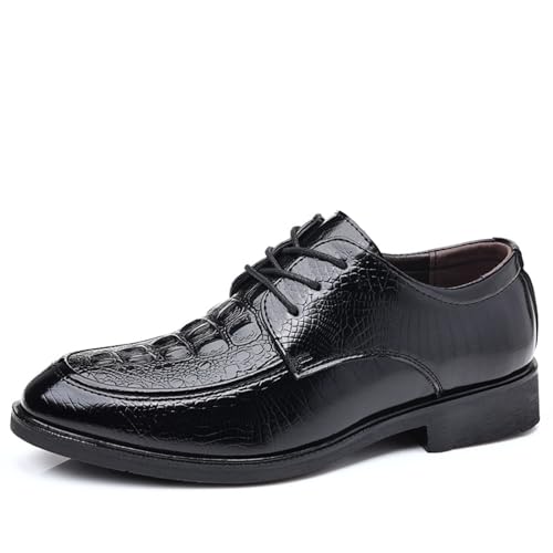 Business Schuhe Herren, Oxford Schuhe Herren, Krokodilleder, Formelle Business-Schuhe, Atmungsaktiv, Lässig, Innen Höhenvergrößernd, Bräutigam-Hochzeitsschuhe (Color : Black, Size : 48 EU) von BedEux