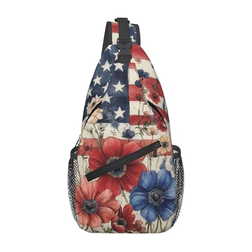 Bedbliss Schultertasche, Umhängetasche, Rucksack, Brusttasche, Fitnessstudio, Reisen, Wandern, lässiger Tagesrucksack, Amerikanische Flagge, Blumenmuster, 20, 19x9x39cm Bedbliss Schultertasche, Umhängetasche, Rucksack, Brusttasche, Fitnessstudio, Reisen, Wandern, lässiger Tagesrucksack, Amerikanische Flagge, Blumenmuster, 20, 19x9x39cm von Bedbliss