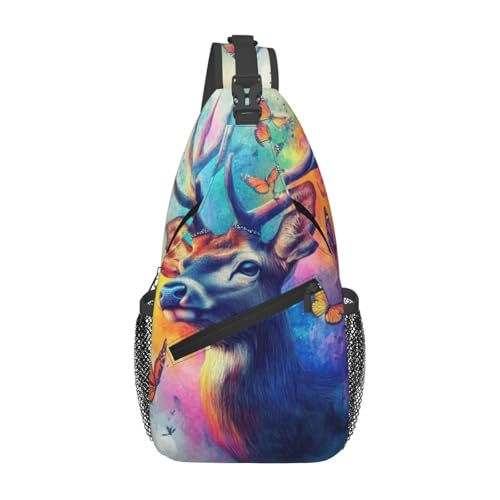 Bedbliss Schultertasche, Umhängetasche, Rucksack, Brusttasche, Fitnessstudio, Reisen, Wandern, lässiger Tagesrucksack, Hirsch und Schmetterlinge 1, 19x9x39cm Bedbliss Schultertasche, Umhängetasche, Rucksack, Brusttasche, Fitnessstudio, Reisen, Wandern, lässiger Tagesrucksack, Hirsch und Schmetterlinge 1, 19x9x39cm von Bedbliss