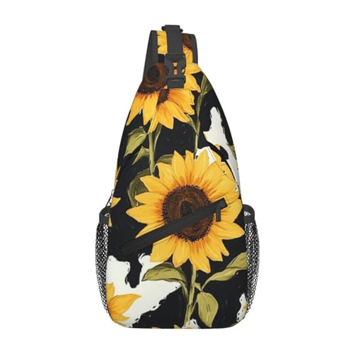 Bedbliss Schultertasche, Umhängetasche, Rucksack, Brusttasche, Fitnessstudio, Reisen, Wandern, lässiger Tagesrucksack, Kuh-Sonnenblumen-Druck, Größe 8, 19x9x39cm Bedbliss Schultertasche, Umhängetasche, Rucksack, Brusttasche, Fitnessstudio, Reisen, Wandern, lässiger Tagesrucksack, Kuh-Sonnenblumen-Druck, Größe 8, 19x9x39cm von Bedbliss