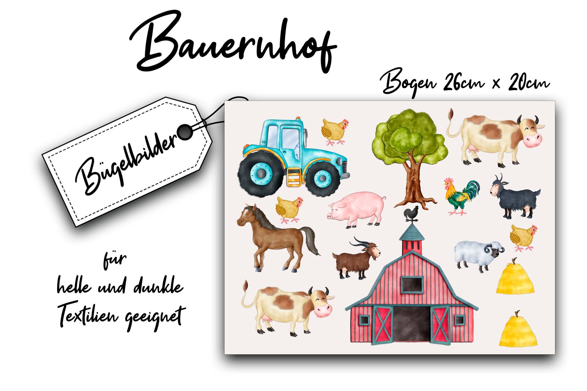 Bügelbilder Bauernhof, Bauernhof Tiere, Transfer Für Helle Und Dunkle Textilien Bügelbilder Bauernhof, Bauernhof Tiere, Transfer Für Helle Und Dunkle Textilien von Bedruckbares