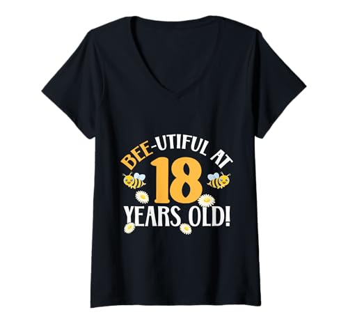 Damen 18. Geburtstag Biene 18 Jahre alt Bienenliebhaber T-Shirt mit V-Ausschnitt Damen 18. Geburtstag Biene 18 Jahre alt Bienenliebhaber T-Shirt mit V-Ausschnitt von Bee Birthday Designs for Bee Lovers