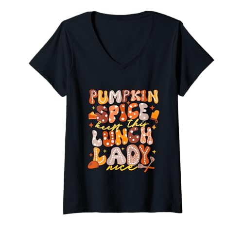 Damen Pumpkin Spice Macht Diese Lunch-Lady nett T-Shirt mit V-Ausschnitt Damen Pumpkin Spice Macht Diese Lunch-Lady nett T-Shirt mit V-Ausschnitt von Bee Cool At School