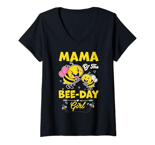 Damen Mama of The Bee Day, für Mädchen, Familie, passender Geburtstag, Mama T-Shirt mit V-Ausschnitt Damen Mama of The Bee Day, für Mädchen, Familie, passender Geburtstag, Mama T-Shirt mit V-Ausschnitt von Bee Day Family Matching Birthday Men Women Kids