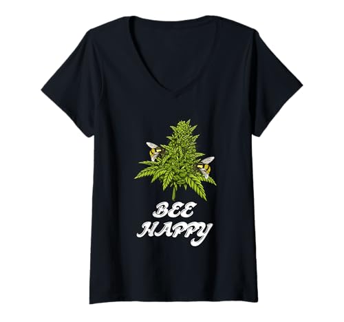 Damen Funny Bee Happy Weed Marihuana Shirt Save The Bee T-Shirt mit V-Ausschnitt Damen Funny Bee Happy Weed Marihuana Shirt Save The Bee T-Shirt mit V-Ausschnitt von Bee Happy funny weed marijuana lover