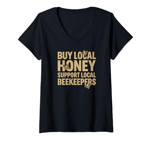 Damen Kaufen Sie lokalen Honig, unterstützen Sie lokale Imker T-Shirt mit V-Ausschnitt von Bee Keepers' Products