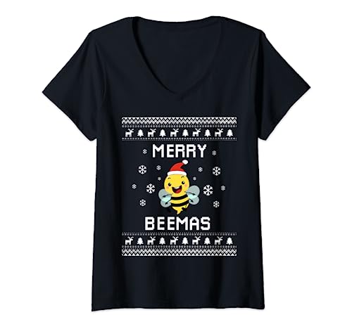 Damen Bienenliebhaber, Weihnachts-Pullover, Bienen-Liebhaber, Geschenk T-Shirt mit V-Ausschnitt von Bee Lover Ugly Sweater Beekeeper Christmas Gifts